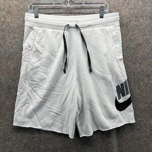 Nike Shorts Mens Medium Gray Fleece Drawstring Logo Athletic Cotton Blend Swoosh
